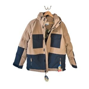 Columbia Omni-Heat Infinity Insulated Jacket Tan Black Parka WM1079 Mens Medium